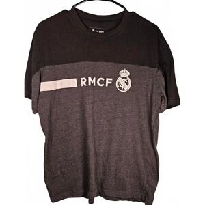 Real Madrid CF Mens XL T-Shirt Black Gray‎ RMCF Graphic Soccer Tee Blokecore